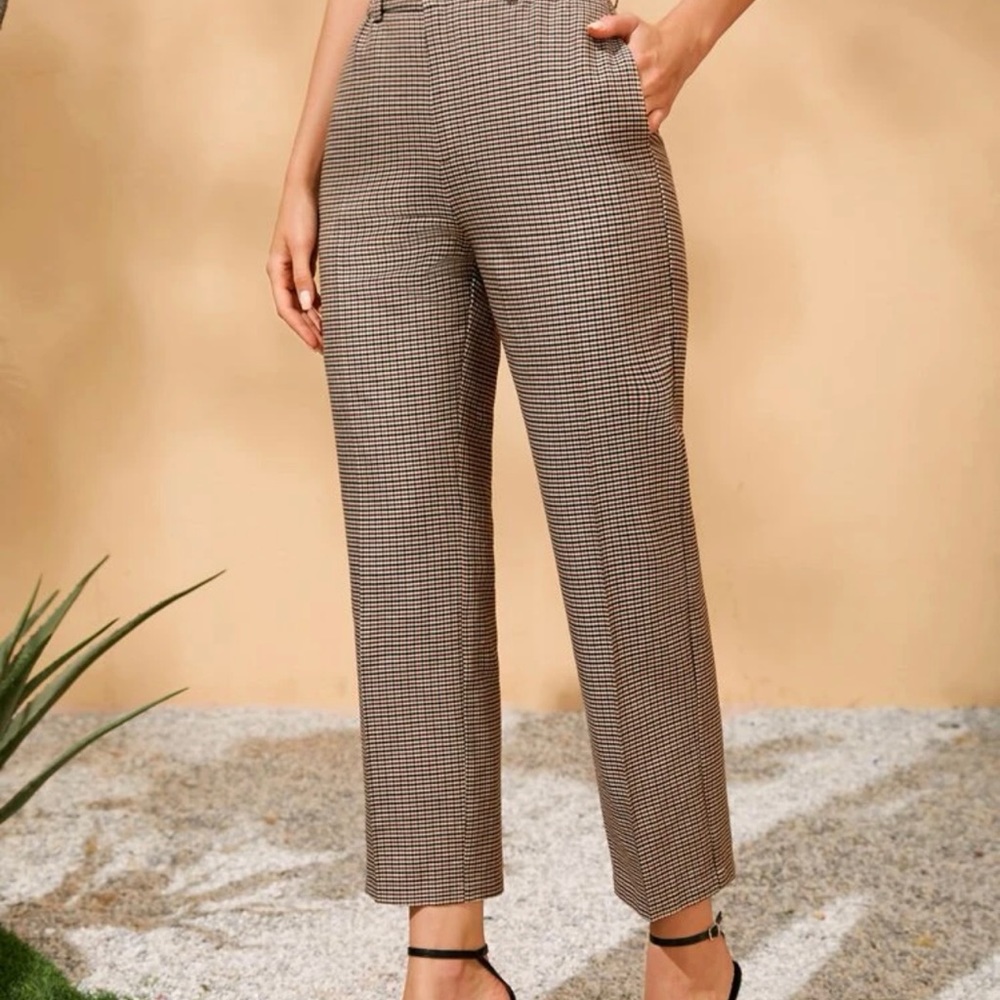 SHEIN Unity Houndstooth Print Straight Leg Pants